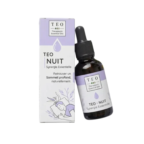 Flacon TEO-NUIT 10 ml en verre avec bouchon compte-gouttes et étiquette