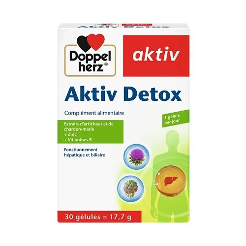 Flacon d’Aktiv Detox 30 capsules Doppelherz sur fond blanc