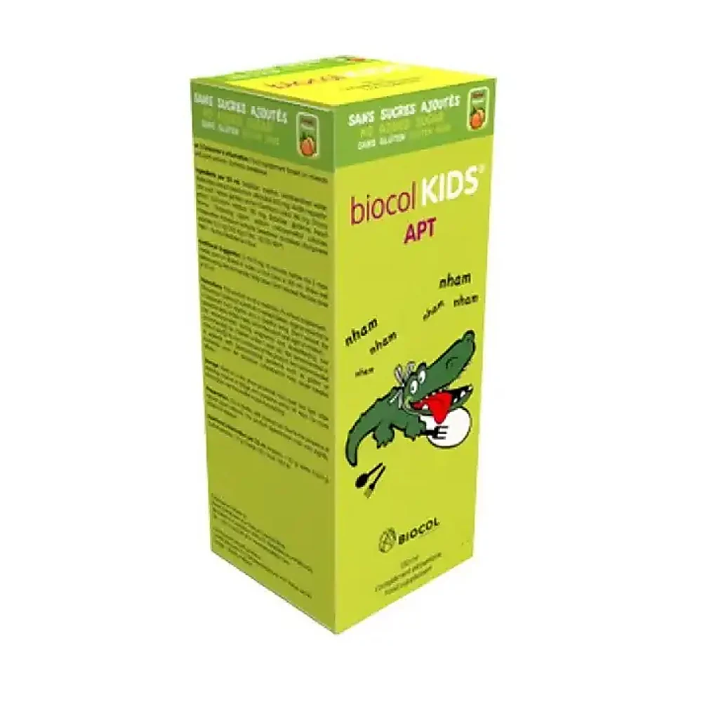Apt Appetit 150 ml Biocol Kids Flacon de sirop Apt Appetit Biocol Kids 150 ml avec bouchon doseur jaune