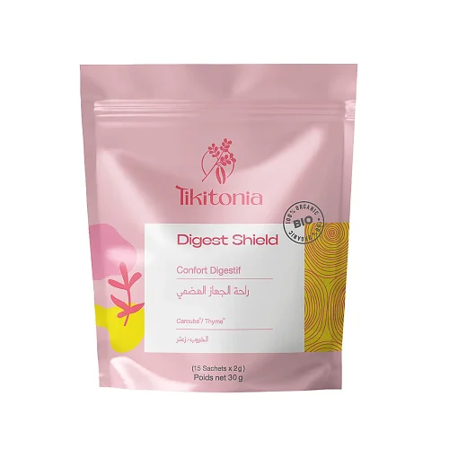 Boîte de sachets à infuser Confort digestif avec étiquette Tikitonia