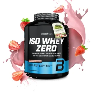 Iso Whey Zero Fraise – 1816 g – BioTech Iso Whey Zero Fraise 1816 g BioTech en poudre pour shakes fruités et smoothies