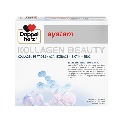 Flacon de Kollagen Beauty 30 monodoses Doppelherz sur fond blanc