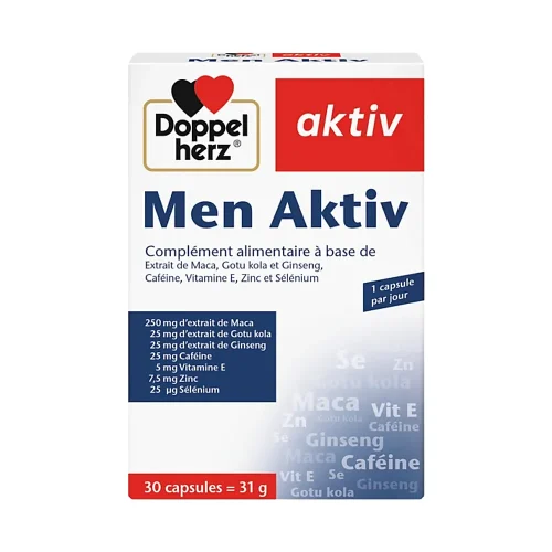 Flacon de Men Aktiv 30 capsules Doppelherz sur fond blanc