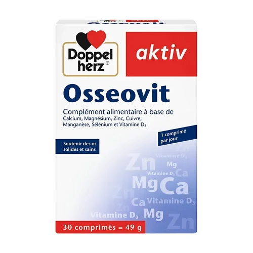 Boîte d’Osseovit 30 comprimés Doppelherz sur fond blanc