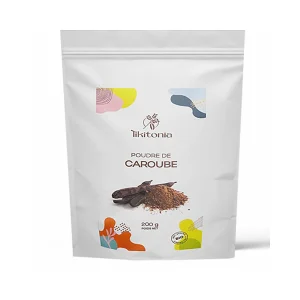 Sachet de poudre de caroube Tikitonia 200 g avec étiquette marron