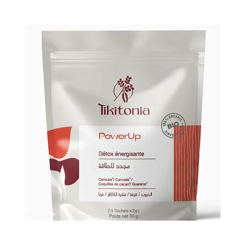 Boîte de sachets Détox énergisante Tikitonia avec visuel vert et texte lisible
