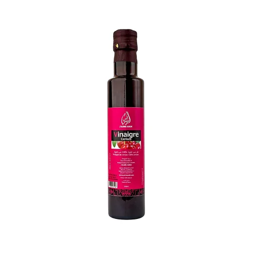 Vinaigre de cerises 250 ml J’aime Ardi Bouteille de vinaigre de cerises 250 ml sur fond blanc