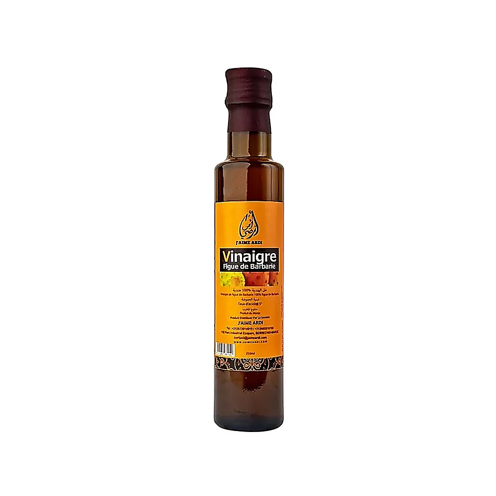 Vinaigre figue de barbarie 250ml J'aime Ardi Bouteille de vinaigre figue de barbarie 250ml J'aime Ardi sur fond blanc