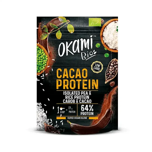 Sachet de Proteine de Cacao Okami de 500 g, préparation en poudre au cacao