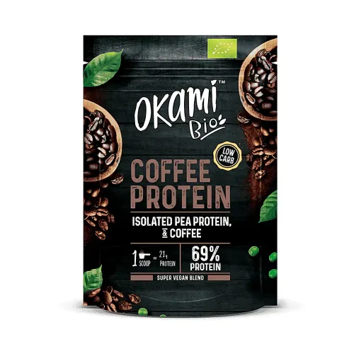 Présentation de la Proteine de Cafe Okami, sachet de 500 g de poudre