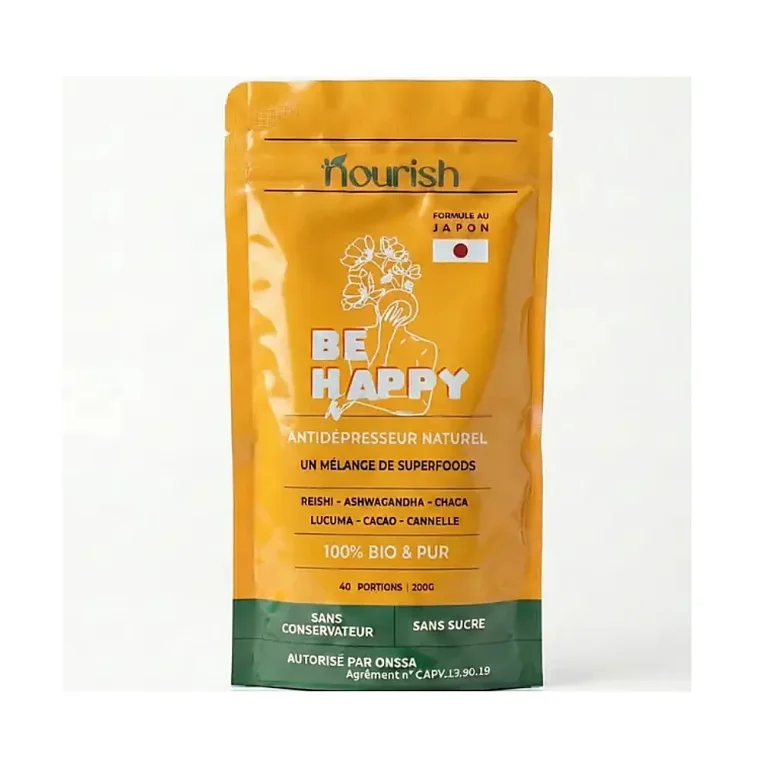 Sachet Soyez heureux Nourish 200 g, poudre en emballage souple