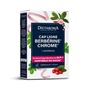 Cap ligne berbérine chrome Dietaroma – 40 gélules Flacon Dietaroma Cap ligne berbérine chrome – 40 gélules, packaging blanc et vert