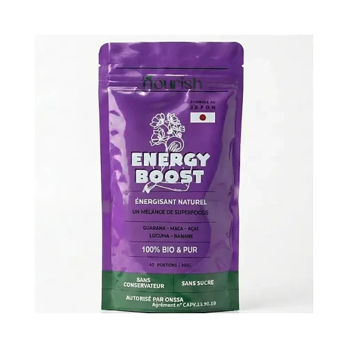 Sachet Boost énergie Nourish 200 g, poudre en emballage souple