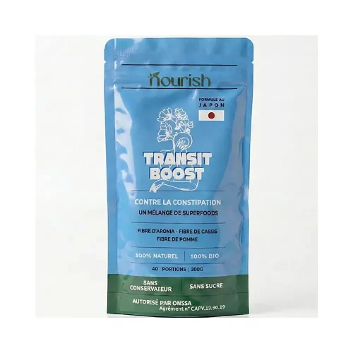 Sachet Boost transit Nourish 200 g, poudre verte en doypack
