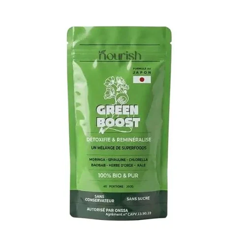 Sachet Boost vert Nourish 200 g, poudre verte en doypack